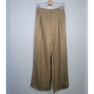 12th Tribe Women’s M Wide Leg Palazzo Pants Tan 100% Lyocell High Rise Flow